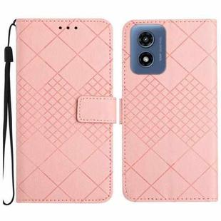 For Motorola Moto E14 Rhombic Grid Texture Leather Phone Case(Pink)