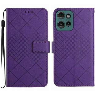 For Motorola Edge 50 5G Rhombic Grid Texture Leather Phone Case(Purple)