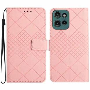 For Motorola Moto G75 5G Rhombic Grid Texture Leather Phone Case(Pink)