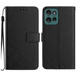 For Motorola Moto G Play 2025 Rhombic Grid Texture Leather Phone Case(Black)