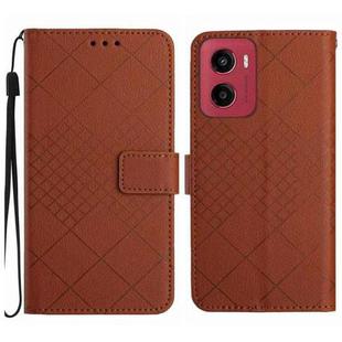 For Motorola Moto G05 Rhombic Grid Texture Leather Phone Case(Brown)