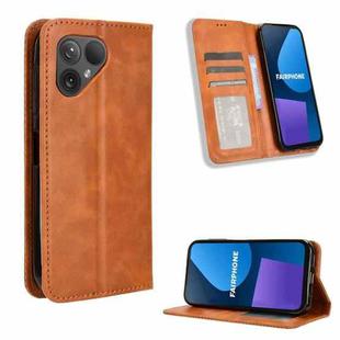 For Fairphone 5 Magnetic Buckle Retro Texture Leather Phone Case(Brown)