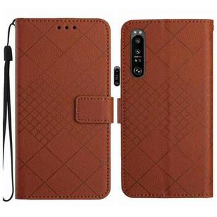 For Sony Xperia 1 V Rhombic Grid Texture Leather Phone Case(Brown)