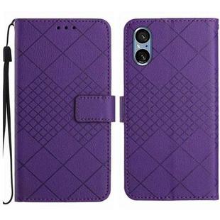 For Sony Xperia 5 V Rhombic Grid Texture Leather Phone Case(Purple)
