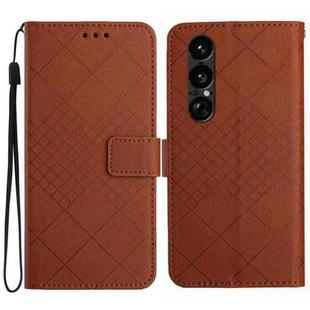 For Sony Xperia 1 VII Rhombic Grid Texture Leather Phone Case(Brown)