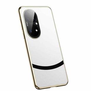 For Huawei P50 Pro Gilt Leather Electroplated Phone Case(White)