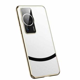 For Huawei P60 Gilt Leather Electroplated Phone Case(White)