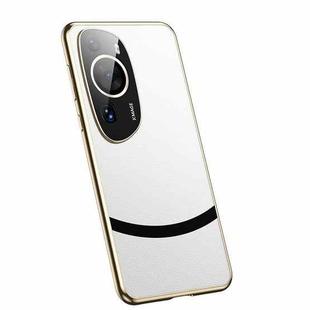 For Huawei P60 Art Gilt Leather Electroplated Phone Case(White)