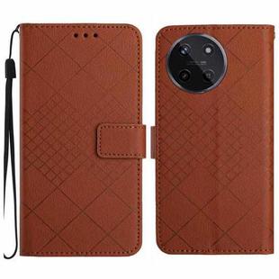 For Realme 11 4G Global Rhombic Grid Texture Leather Phone Case(Brown)