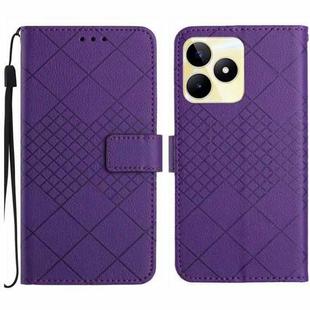 For Realme C53 / C51 / Narzo N53 Rhombic Grid Texture Leather Phone Case(Purple)