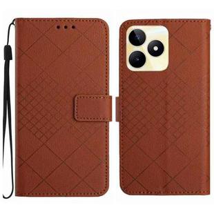For Realme C53 / C51 / Narzo N53 Rhombic Grid Texture Leather Phone Case(Brown)