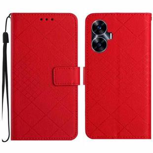 For Realme C55 Rhombic Grid Texture Leather Phone Case(Red)