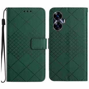 For Realme C55 Rhombic Grid Texture Leather Phone Case(Green)