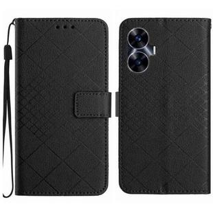 For Realme C55 Rhombic Grid Texture Leather Phone Case(Black)