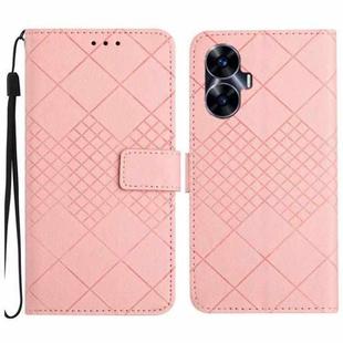 For Realme C55 Rhombic Grid Texture Leather Phone Case(Pink)