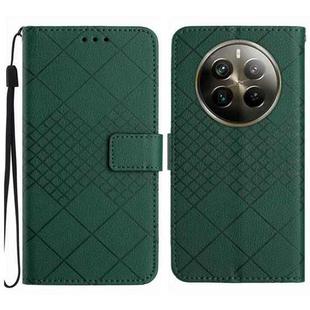 For Realme 12 Pro/12 Pro+ Global Rhombic Grid Texture Leather Phone Case(Green)