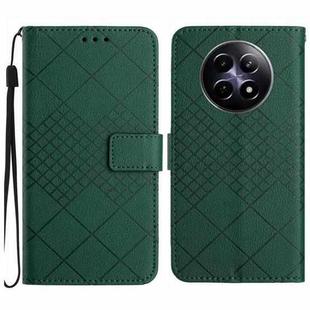 For Realme 12 5G Global Rhombic Grid Texture Leather Phone Case(Green)