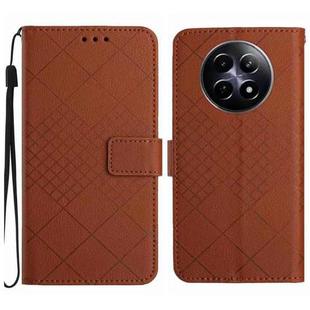 For Realme 12 5G Global Rhombic Grid Texture Leather Phone Case(Brown)