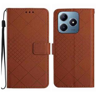 For Realme C63 4G Global/ C61 Rhombic Grid Texture Leather Phone Case(Brown)
