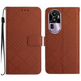 For OPPO Reno10 Pro+ Global Rhombic Grid Texture Leather Phone Case(Brown)