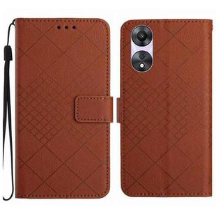 For OPPO A58 4G Rhombic Grid Texture Leather Phone Case(Brown)