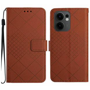 For OPPO Reno13 F 5G Rhombic Grid Texture Leather Phone Case(Brown)