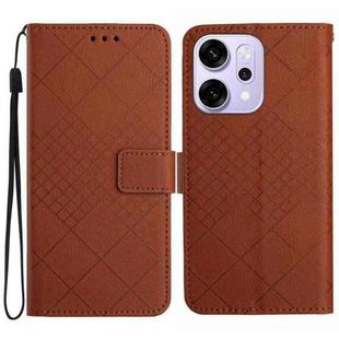 For OPPO Reno14 5G Global Rhombic Grid Texture Leather Phone Case(Brown)