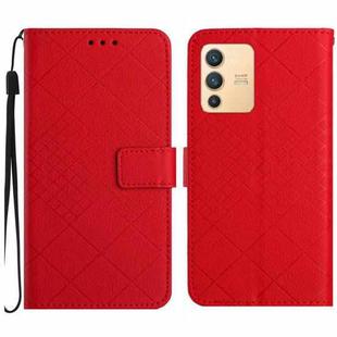 For vivo V23 5G Rhombic Grid Texture Leather Phone Case(Red)