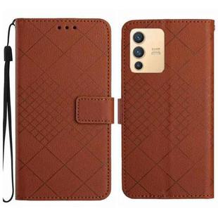 For vivo V23 5G Rhombic Grid Texture Leather Phone Case(Brown)