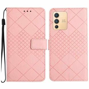 For vivo V23 5G Rhombic Grid Texture Leather Phone Case(Pink)