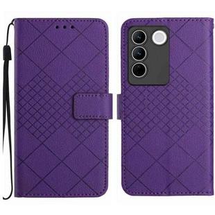 For vivo V27 / V27 Pro Global Rhombic Grid Texture Leather Phone Case(Purple)