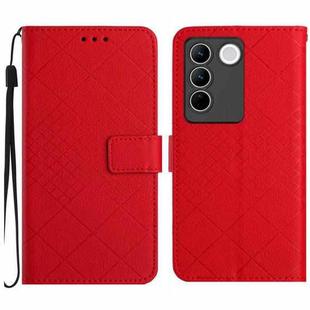 For vivo V27 / V27 Pro Global Rhombic Grid Texture Leather Phone Case(Red)