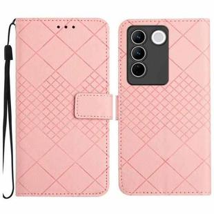 For vivo V27 / V27 Pro Global Rhombic Grid Texture Leather Phone Case(Pink)