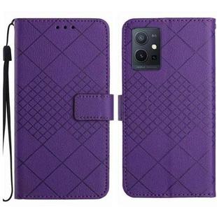 For vivo Y55 5G / Y55s 5G 2023 / Y75 5G  Rhombic Grid Texture Leather Phone Case(Purple)