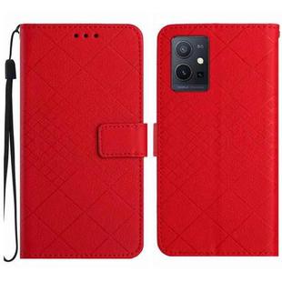 For vivo Y55 5G / Y55s 5G 2023 / Y75 5G  Rhombic Grid Texture Leather Phone Case(Red)