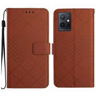 For vivo Y55 5G / Y55s 5G 2023 / Y75 5G  Rhombic Grid Texture Leather Phone Case(Brown)