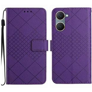 For vivo Y03 4G Rhombic Grid Texture Leather Phone Case(Purple)