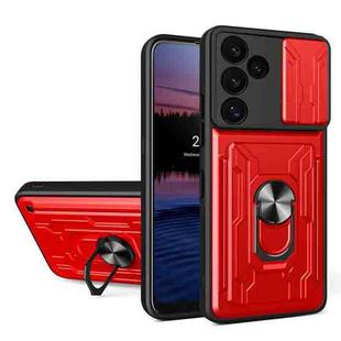 For Samsung Galaxy S24 FE Sliding Camshield TPU+PC Phone Case with Card Slot(Red)