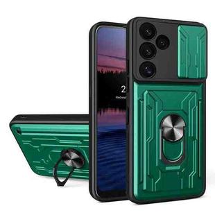 For Samsung Galaxy S24 FE Sliding Camshield TPU+PC Phone Case with Card Slot(Dark Green)