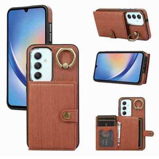 For Samsung Galaxy A34 5G Brushed Texture Wallet Ring Holder Phone Case(Brown)