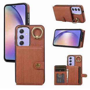 For Samsung Galaxy A54 5G Brushed Texture Wallet Ring Holder Phone Case(Brown)