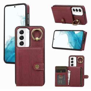 For Samsung Galaxy Galaxy S22 5G Brushed Texture Wallet Ring Holder Phone Case(Dark Red)