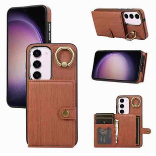 For Samsung Galaxy Galaxy S23 5G Brushed Texture Wallet Ring Holder Phone Case(Brown)