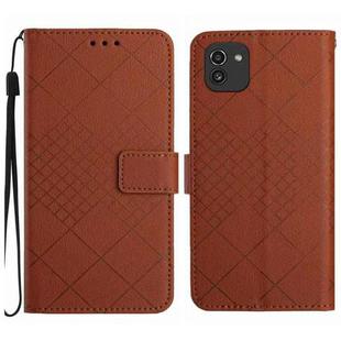 For Samsung Galaxy A03 166mm EU Rhombic Grid Texture Leather Phone Case(Brown)