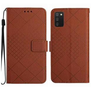 For Samsung Galaxy A03s 165.8mm US Rhombic Grid Texture Leather Phone Case(Brown)