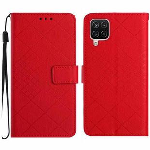 For Samsung Galaxy A12 5G/4G / M12 / F12 Rhombic Grid Texture Leather Phone Case(Red)