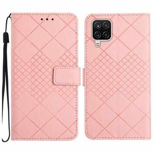 For Samsung Galaxy A22 4G Rhombic Grid Texture Leather Phone Case(Pink)