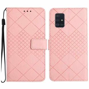 For Samsung Galaxy A51 5G Rhombic Grid Texture Leather Phone Case(Pink)