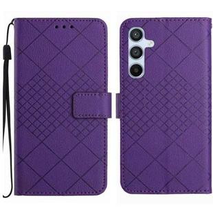 For Samsung Galaxy M14 5G Rhombic Grid Texture Leather Phone Case(Purple)