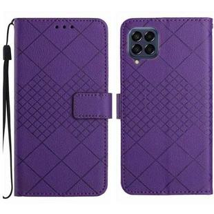For Samsung Galaxy M53 5G Rhombic Grid Texture Leather Phone Case(Purple)